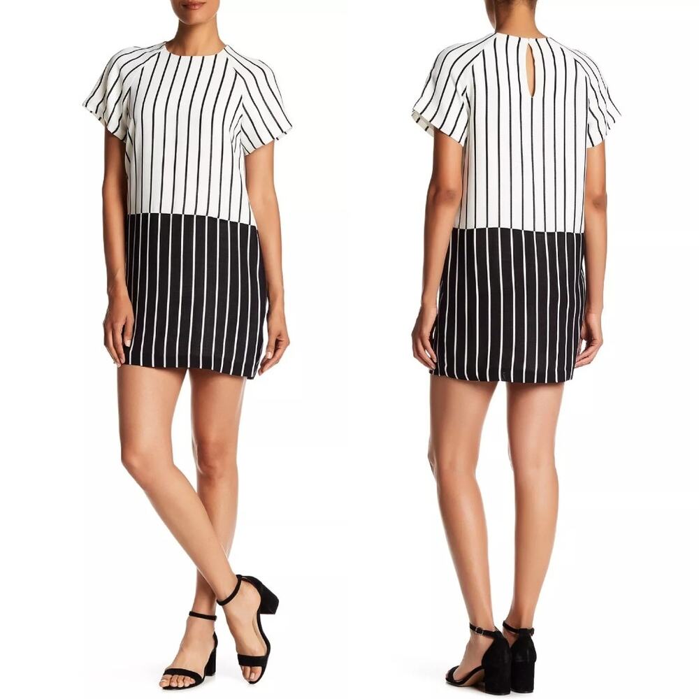 Ali & Jay Stripe Courtyard Mini Shift Dress Short Sleeve Black & White Size L